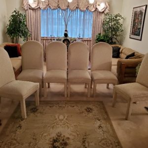 6 White cloth chairs